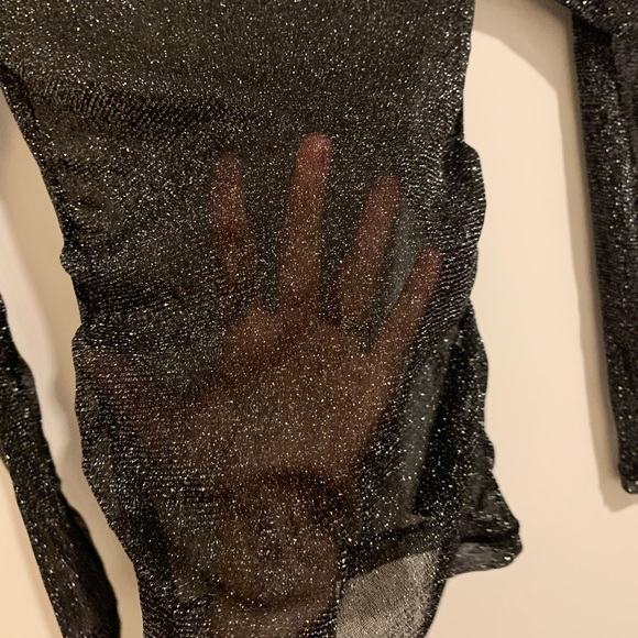 All Saints Sparkly Mock Neck See Through Top - Picture 2 of 5